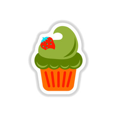 Vector illustration in paper sticker style strawberry сupcake