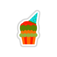 Vector illustration in paper sticker style party сupcake