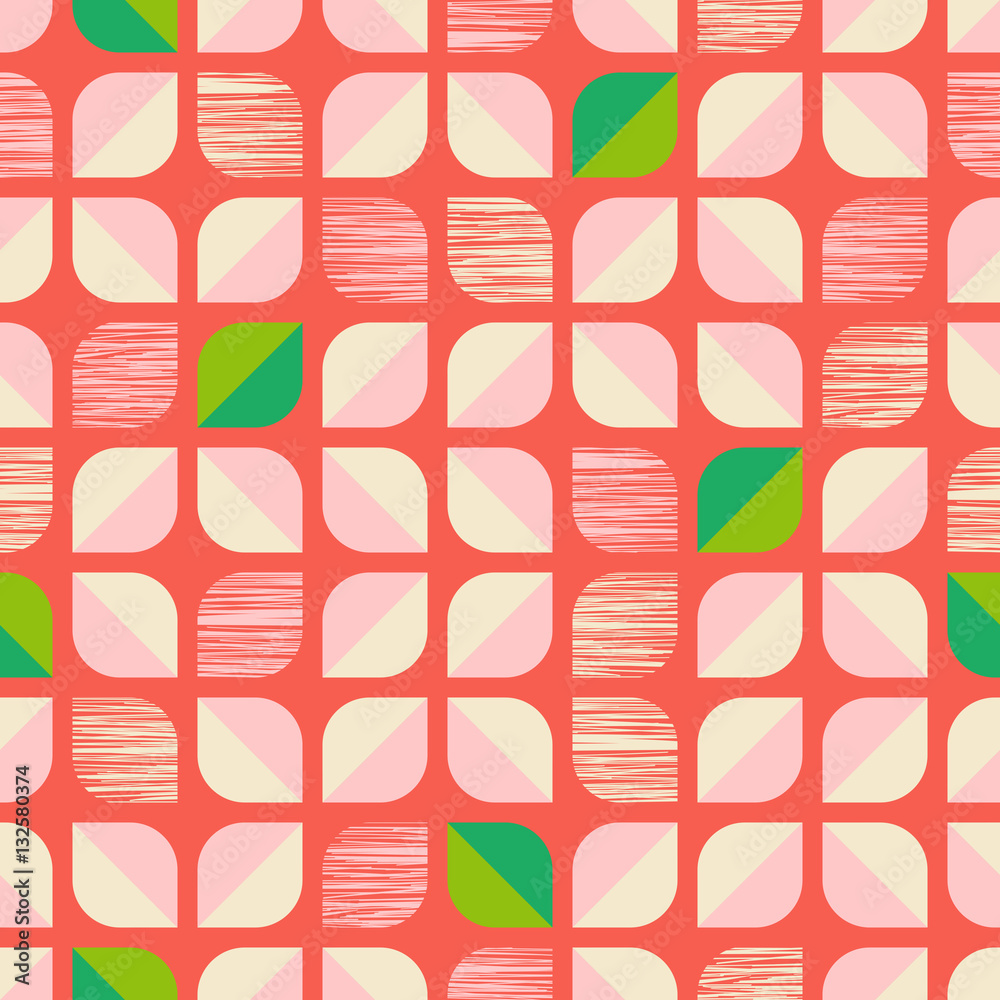 Poster seamless geometric retro pattern with leaves