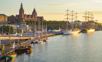 sailing ships at the wharf in Szczecin, Tall Ships Races 2015 - obrazy, fototapety, plakaty