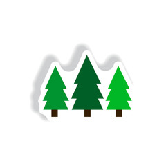 Obraz premium stylish icon in paper sticker style Landscape Fir Trees