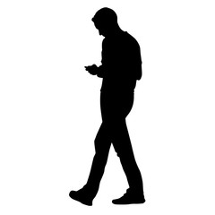 Young man going forward and holding a cell phone and writing sms