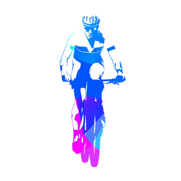 Abstract mountain biker, cycling, geometric vector silhouette
