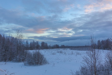 winter landscape at sunset
