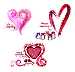 glitter set with  happy valentines day hearts. holiday red heart symbol
