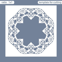 Laser cut wedding invitation card template.  Cut out the paper card with lace pattern.  Greeting card template for cutting plotter. Photo frame are laser cut from a plate. Vector.