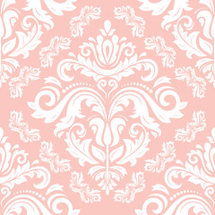 Seamless classic vector pink and white pattern. Traditional orient ornament. Classic vintage background