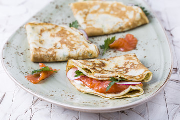 Crepes with smoked salmon