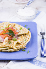 Crepes with smoked salmon