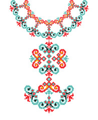 Vector Ethnic necklace Embroidery for fashion women. Pixel tribal pattern print or web design, jewelry