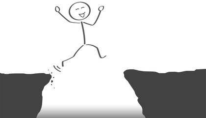 Strichmännchen springt freudig und voller Motivation über einen Abgrund © rosifan19