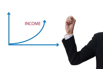 hand of business man drawing graph of income