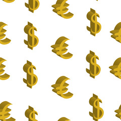 Gold dollar and euro money same sizes. Seamless pattern. Vector illustration
