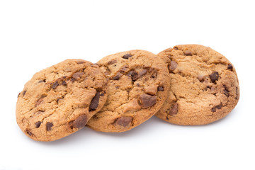 Chocolate chip cookies isolated on white background.