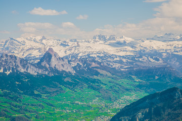 Fototapeta premium View of Lucerne lake with Swiss alps from Rigi mountain, Switzerland - April, 2016