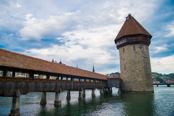 Chapel Bridge and Lake Lucerne, Canton of Lucerne, Switzerland - April, 2016