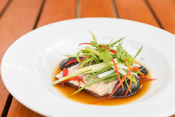 Steamed sea bass fillet