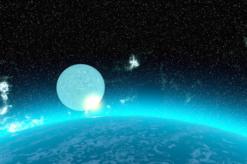 Naklejka na ściany i meble Fantasy alien planet. Moon. 3D rendering