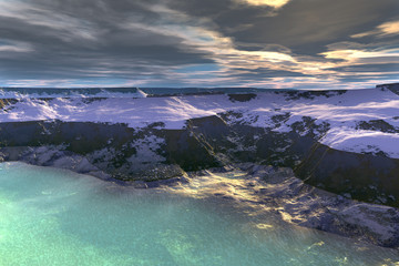 Alien planet. Sunrise. 3D  rendering