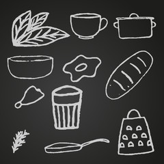 Набор каракулей кухонных предметов