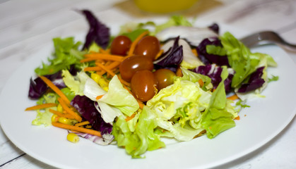 Healthy food on a white wooden table