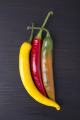 yellow, green and red hot chili peppers