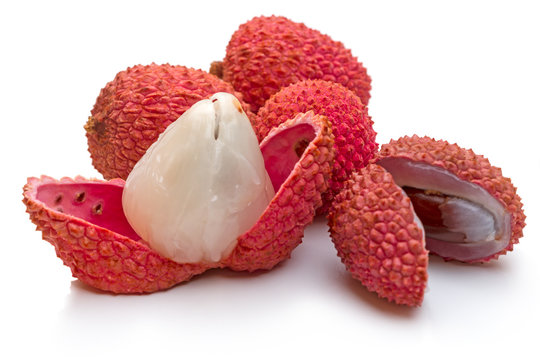 Ripe litchi on white