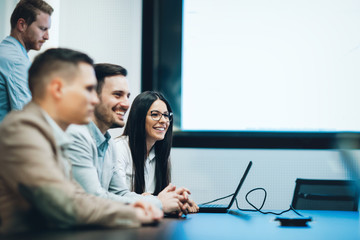 Business meeting in modern conference room