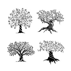 Olive trees silhouette icon set