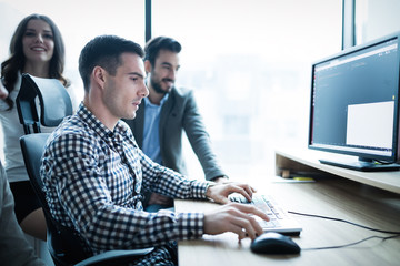 Business collaboration in office by colleagues