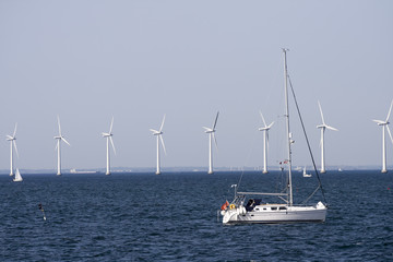 yacht and windmills