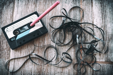 roll audio tape pencil vintage background