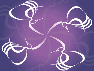 An abstract view of white birds on the violet background