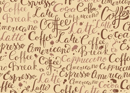 Coffee seamless pattern with coffee words in retro style © Katsiaryna