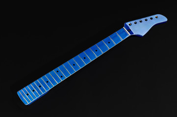 Guitar neck, fretted rosewood. Electric guitar making. Guitar 
