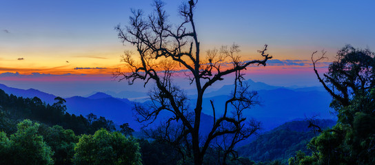 Fototapeta premium Dawn on the mountain landscape from Mae, Kampong village Thailan
