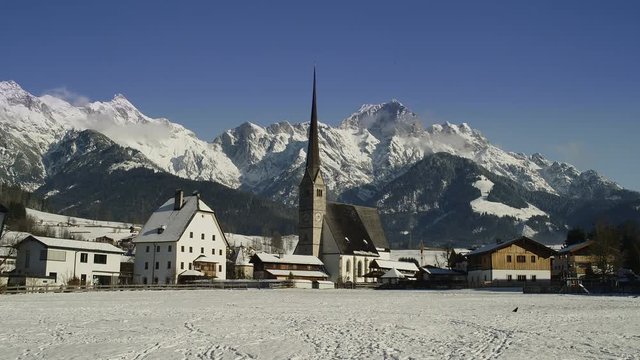 Ski resort Maria Alm with holiday apartments and restaurants, Maria Alm, Hochk&ouml;nig, Austria, Alps, Jan 2017