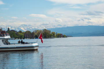 A ferry on lake in Interlaken Switzerland - April, 2016