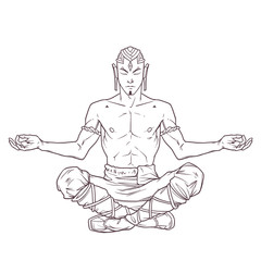 Vector yoga man in a lotus position.