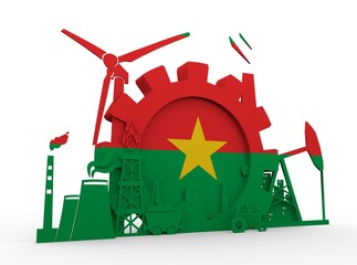 Energy and Power icons set with Burkina Faso flag. Sustainable energy generation and heavy industry. 3D rendering - obrazy, fototapety, plakaty