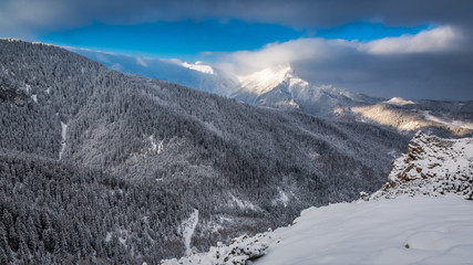 Cold and snowy dawn in Tatra Mountains, Poland