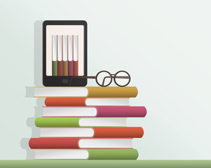 Ebook, books and glasses illustration