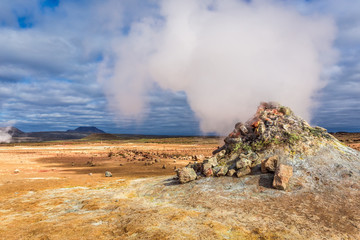 Breathtaking geothermal area in Iceland in summer