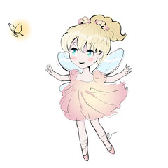 Cute fairy dancing girl, little ballerina. Vector illustration