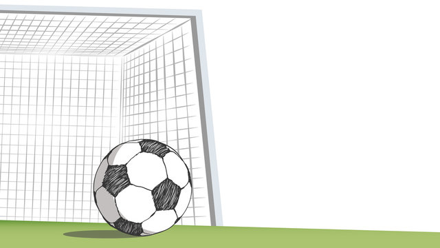 Football field with goal. Soccer drawing in doodle style, Football moments for tournament.