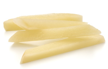 Raw Potato sliced strips prepared for French fries isolated on w