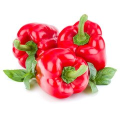 three sweet bell peppers isolated on white background cutout