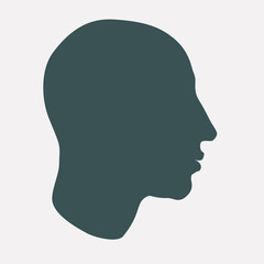 A human head silhouette, in profile. Flat vector on separated background.
