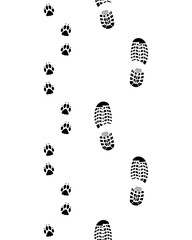 Prints of shoes and paws of dog, seamless vector wallpaper