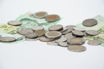 Thai bank and coin on white background